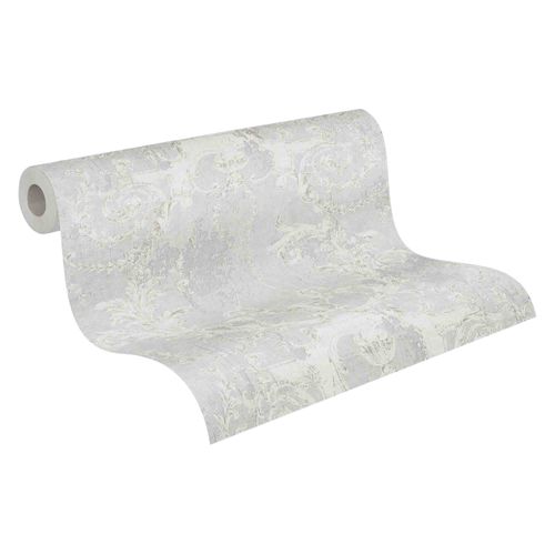 Wallpaper non-woven baroque grey white 37653-1