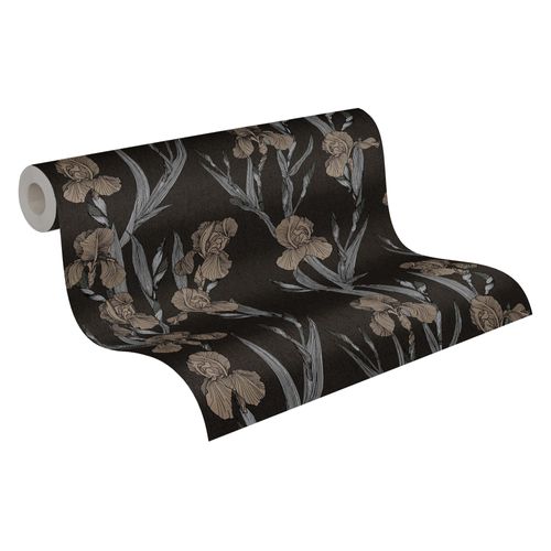 Wallpaper non-woven 37526-1 floral black grey brown