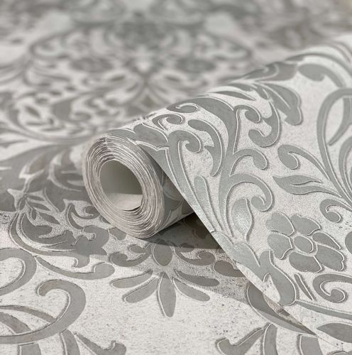 Non-woven wallpaper baroque metallic gray silver 32602