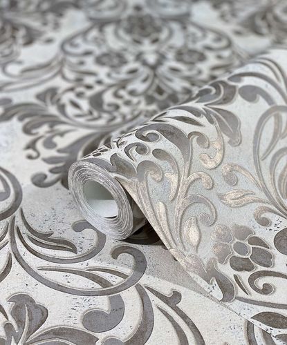 Non-woven wallpaper baroque metallic gray copper 32603