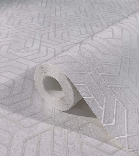 Wallpaper non-woven 3D labyrinth metallic white gray 32606