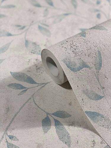 Non-Woven Wallpaper Leaves Metallic white blue 32631