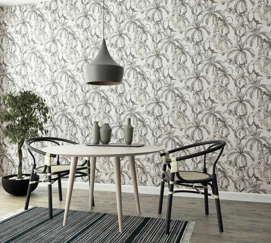 Non-woven wallpaper jungle palm trees gray beige Marburg