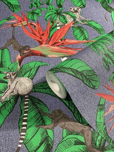 Non-woven wallpaper jungle palm trees blue green Marburg
