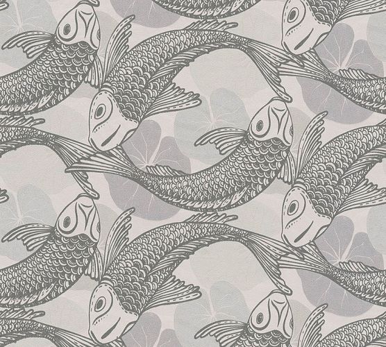 Tapete-Vlies-Koi-Blaetter-grau-silber-Metallic-37859-1-63206683_2