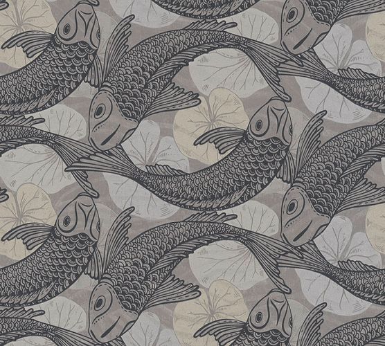 Tapete-Vlies-Koi-Blaetter-grau-beige-Metallic-37859-3-63206684