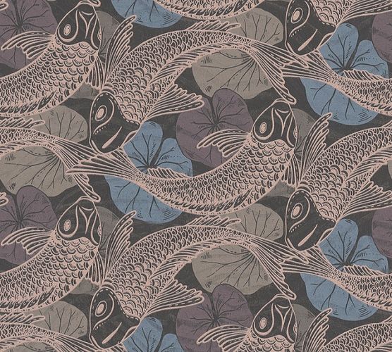 Non-Woven Wallpaper Koi blue copper Metallic 37859-4