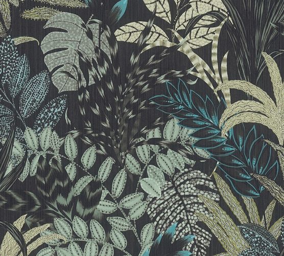 Non-Woven Wallpaper Leaves Floral black grey 37860-3
