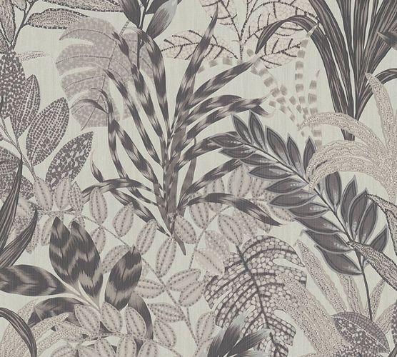 Non-Woven Wallpaper Leaves Floral grey white 37860-4