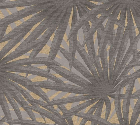 Non-Woven Wallpaper Palm grey gold Metallic 37861-1