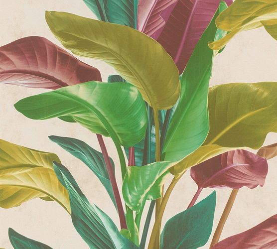 Non-Woven Wallpaper Floral Leaves green red 37862-1