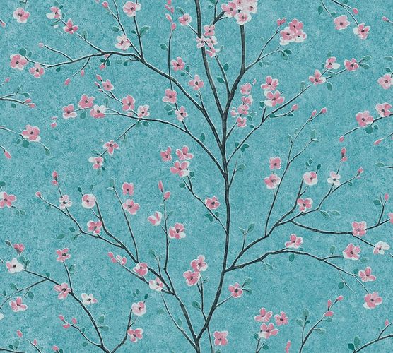 Tapete-Vlies-Floral-Blumen-Baum-blau-rosa-Glanz-37912-3-63206761_2
