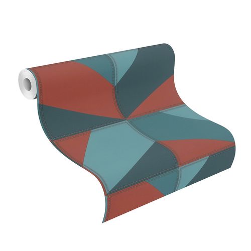 Tapete-Vlies-Rasch-Leder-Kacheln-blau-orange-rot-419269-63207350_1