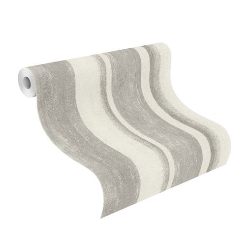 Non-Woven Wallpaper Stripes Plaster grey white 617764