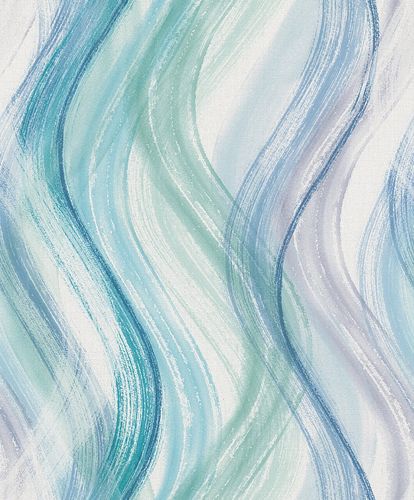 Wallpaper non-woven wave design blue green white Shades