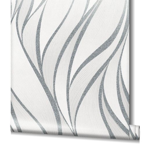 Wallpaper non-woven graphic waves gray gloss 82233