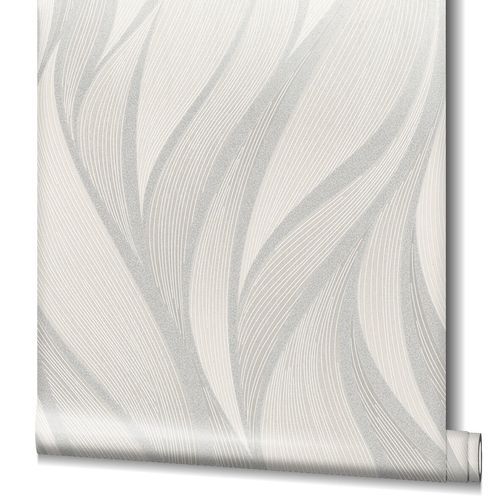 Wallpaper non-woven graphic waves silver shine 82234
