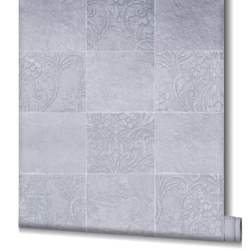 Wallpaper non-woven tiles ornament gray 82253