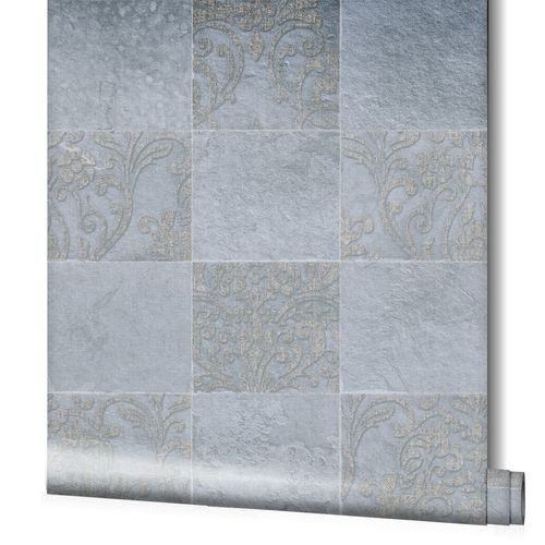 Wallpaper non-woven Kachlen Ornament Blau-grey Novamur
