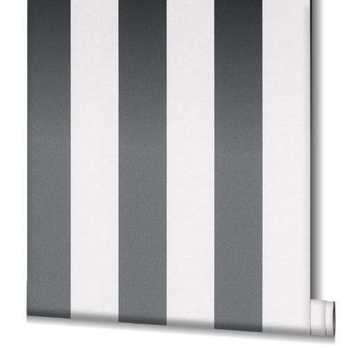 Wallpaper non-woven strip anthracite and white 82259