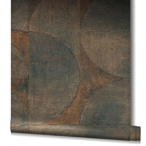 Wallpaper non-woven Graphically metallic patina brown