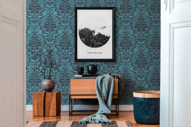 Non-Woven Wallpaper Ornaments blue black 36910-5