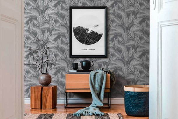 Tapete Vlies Floral Blätter anthrazit metallic 37836-4