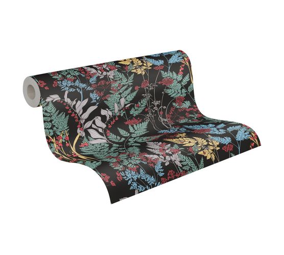 Tapete Vlies Floral Blumen schwarz grün rot 37751-1