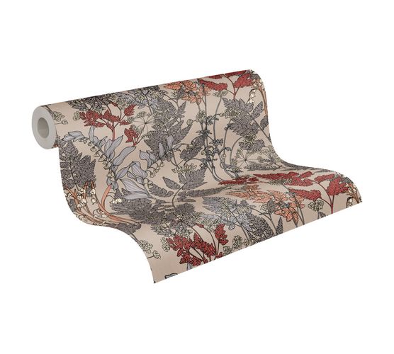 Non-Woven Wallpaper Floral Flowers beige red grey 37751-2