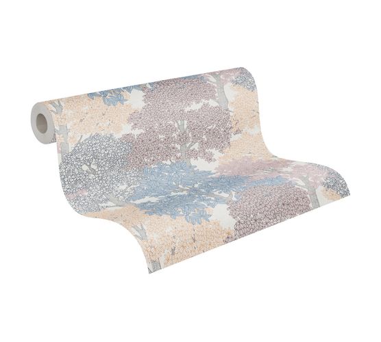 Non-Woven Wallpaper Leaves Trees grey red blue 37753-4