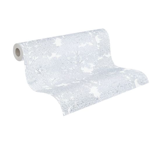 Tapete Vlies Blätter Bäume weiß grau 37753-6