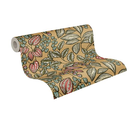 Non-Woven Wallpaper Fruits Leaves yellow pink 37754-4