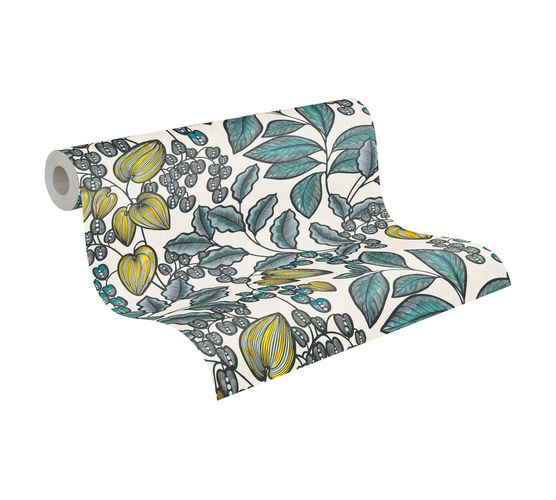 Tapete Vlies Früchte Blätter beige grün 37755-1