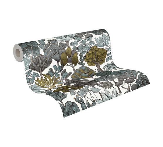Tapete Vlies Palmen Floral weiß grün grau 37757-3