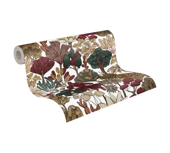 Non-Woven Wallpaper Palms Floral white brown red 37757-7