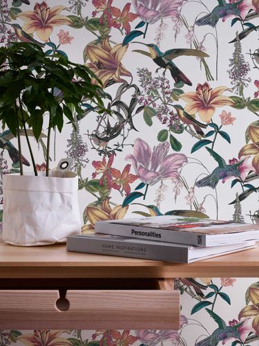 Tapete Vlies Blumen Vögel weiß bunt Jungle Chic 37701-1