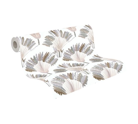 Tapete Vlies Palmen Blätter braun grau weiß 37708-2