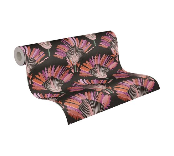 Tapete Vlies Palmen Blätter orange lila schwarz 37708-3