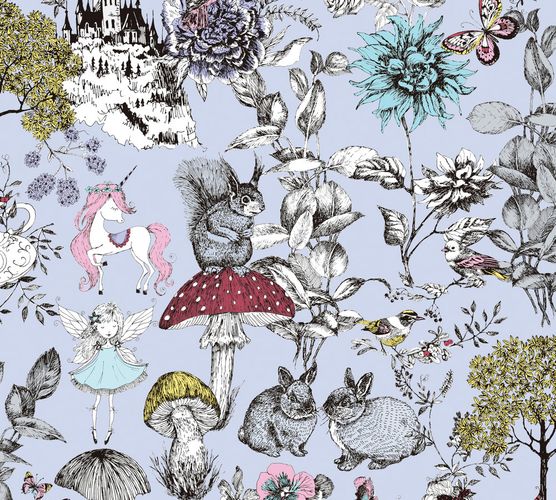 Artikelbild Vliestapete Kinder Blumen Tiere grau bunt 38120-2