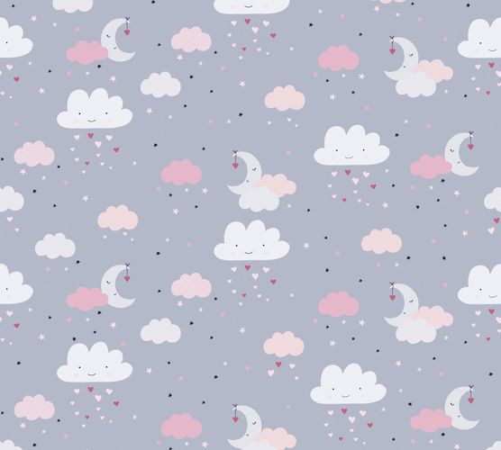 Image Kids Wallpaper Stars Clouds Moon grey pink 38125-1