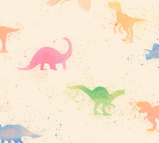 Artikelbild Vliestapete Kinder Dinosaurier bunt gelb 38146-1