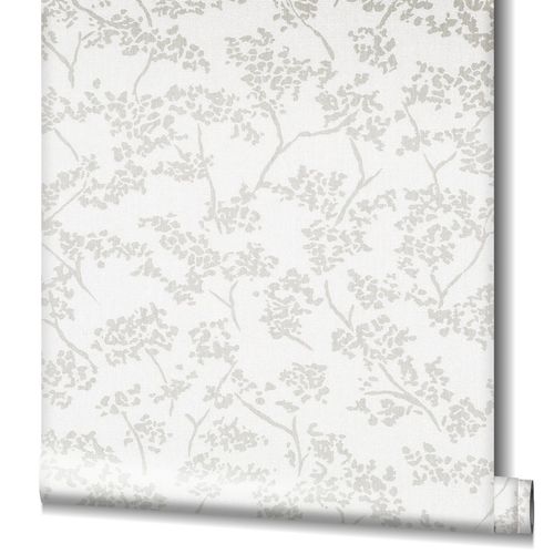 Tapete Vlies Blätter Vintage silber weiß Glanz 32703
