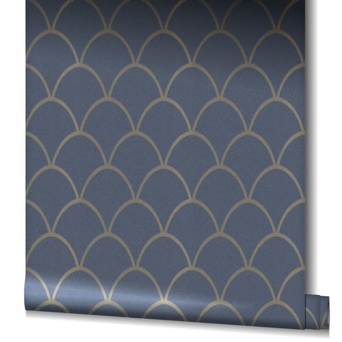 Tapete Vlies Geometrie Bögen Glitzer blau gold 32723