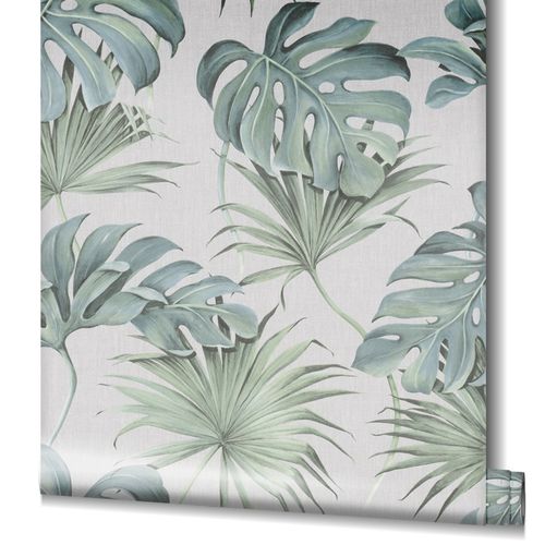 Non-Woven Wallpaper Leaves Jungle grey green blue 32746
