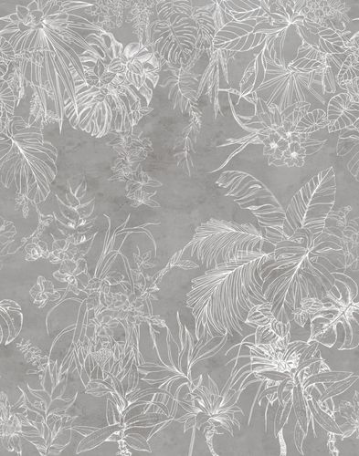 Fototapete Floral Dschungel grau weiß 32752