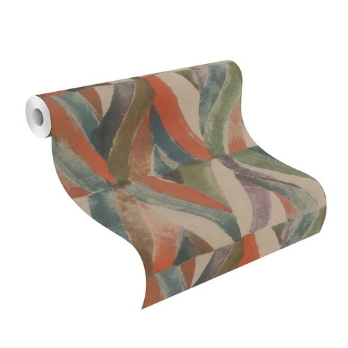Rollenbild Tapete Vlies Raute Ethno grün beige orange Rasch 704068