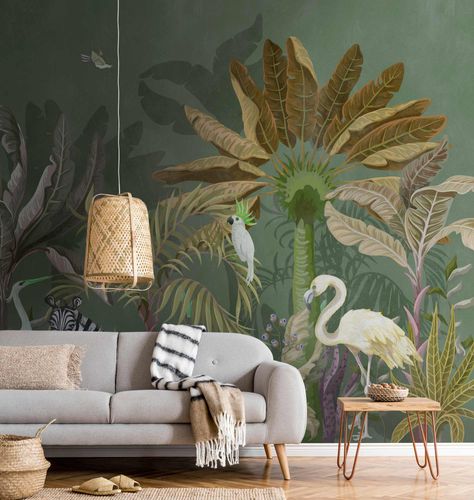 Picture Photo Wallpaper Jungle Animals Floral green 38237-1