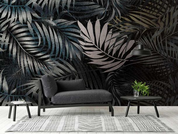 Artikelansicht Fototapete Vlies Blätter Farn Floral grau blau 38238-1