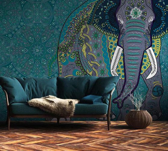 Image Photo Wallpaper Elephant Mandala Art turquoise 38262-1