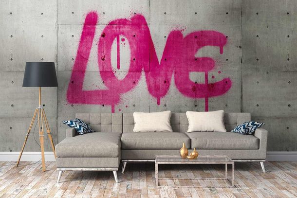 Artikelbild Fototapete Vlies Love Beton Steine grau pink 38265-1